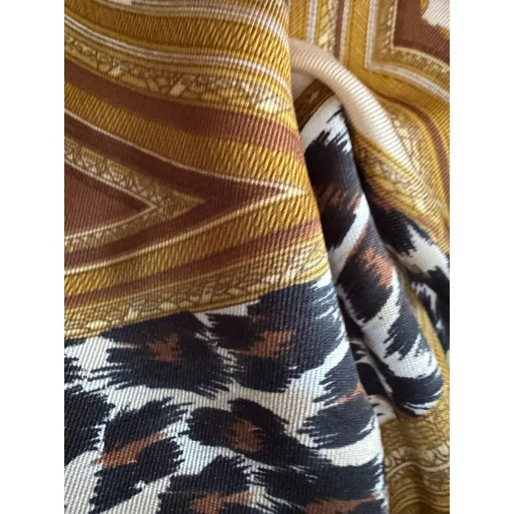Leopard Print Chain Border Silk Feel Square Scarf Neutral Brown Black Wrap